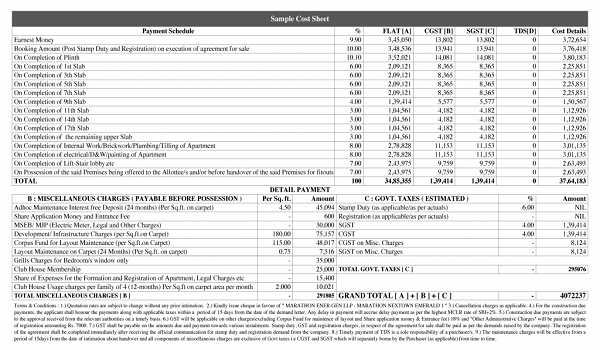 Prestige Pine Forest Cost Sheet